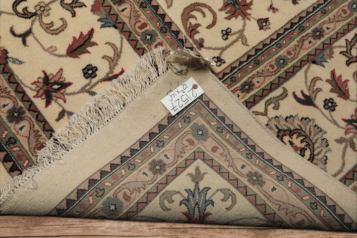 12x15 Ivory, Rose, Sage Color Hand Knotted Kashan wool Traditional Oriental Rug