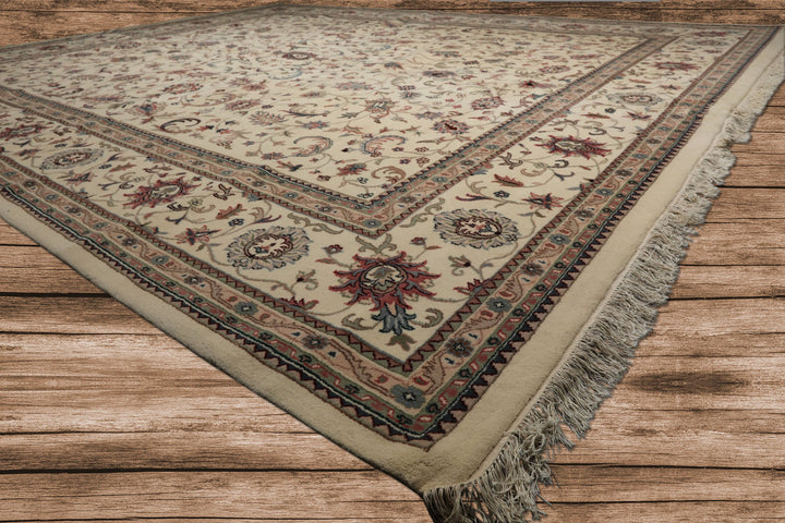 12x15 Ivory, Rose, Sage Color Hand Knotted Kashan wool Traditional Oriental Rug
