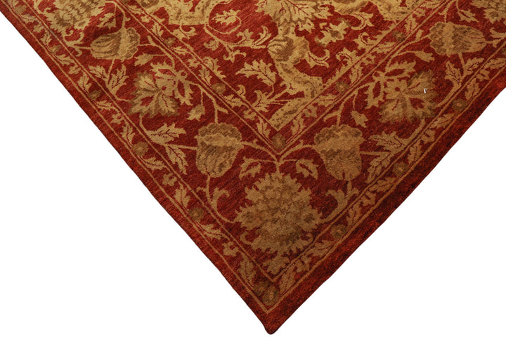 9x12 Burnt Orange, Gold, Olive Color Hand Knotted Jaipur Wool Transitional Oriental Rug