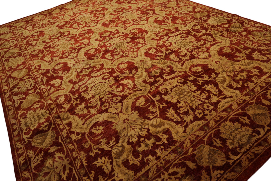 9x12 Burnt Orange, Gold, Olive Color Hand Knotted Jaipur Wool Transitional Oriental Rug