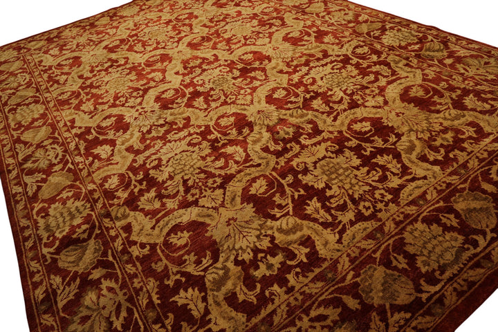 9x12 Burnt Orange, Gold, Olive Color Hand Knotted Jaipur Wool Transitional Oriental Rug