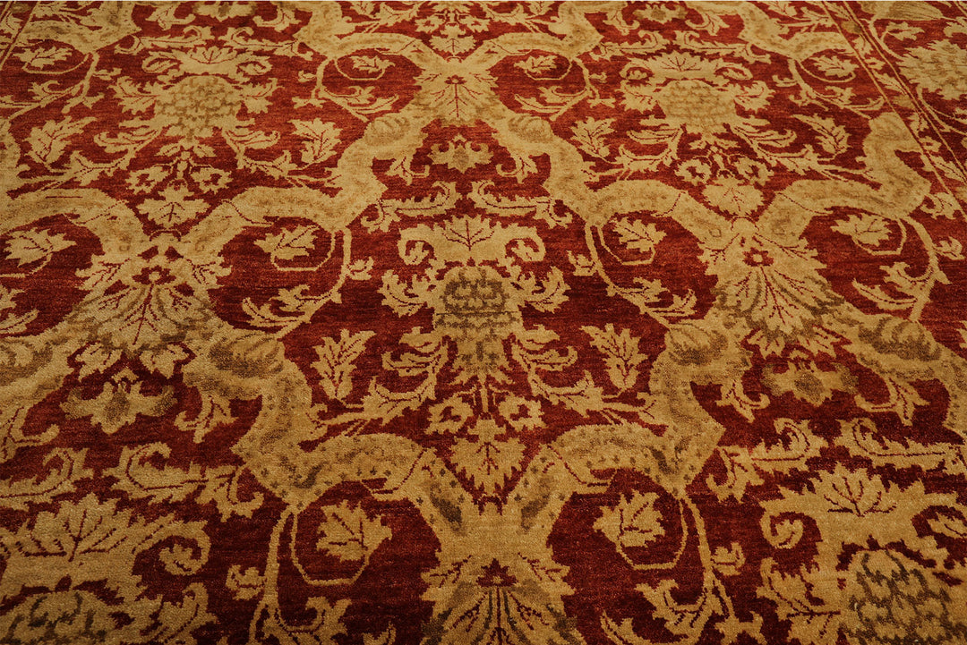 9x12 Burnt Orange, Gold, Olive Color Hand Knotted Jaipur Wool Transitional Oriental Rug