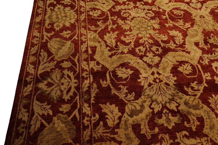 9x12 Burnt Orange, Gold, Olive Color Hand Knotted Jaipur Wool Transitional Oriental Rug