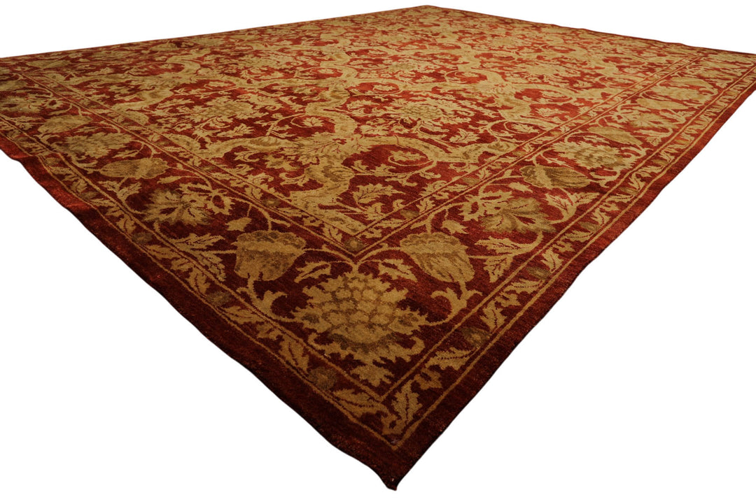 9x12 Burnt Orange, Gold, Olive Color Hand Knotted Jaipur Wool Transitional Oriental Rug