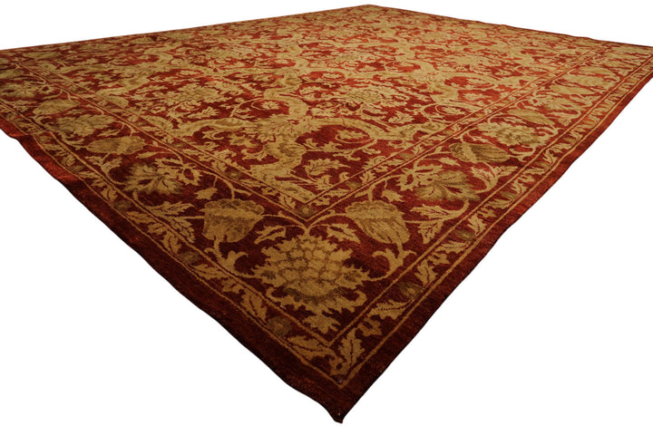 9x12 Burnt Orange, Gold, Olive Color Hand Knotted Jaipur Wool Transitional Oriental Rug