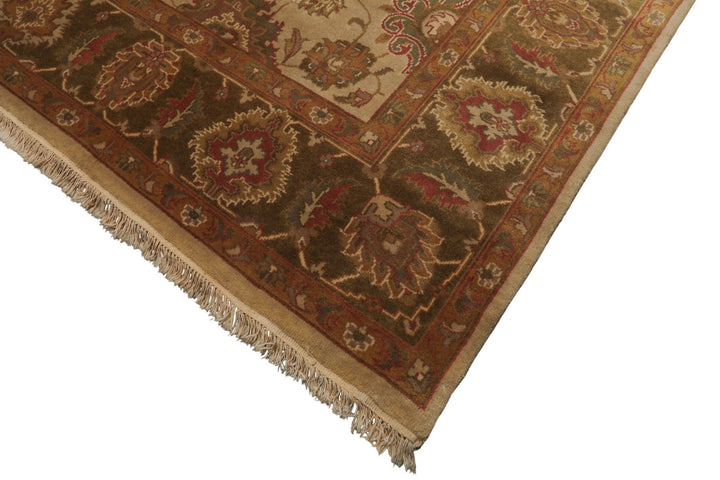 8x10 Beige, Green, Rose Color Hand Knotted Agra Wool Traditional Oriental Rug