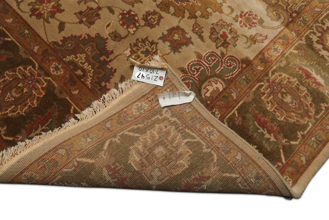 8x10 Beige, Green, Rose Color Hand Knotted Agra Wool Traditional Oriental Rug