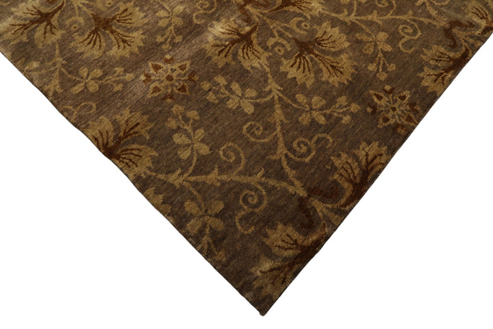 9x12 Taupe, Brown, Gold Color Hand Knotted Tibetan Wool Transitional Oriental Rug
