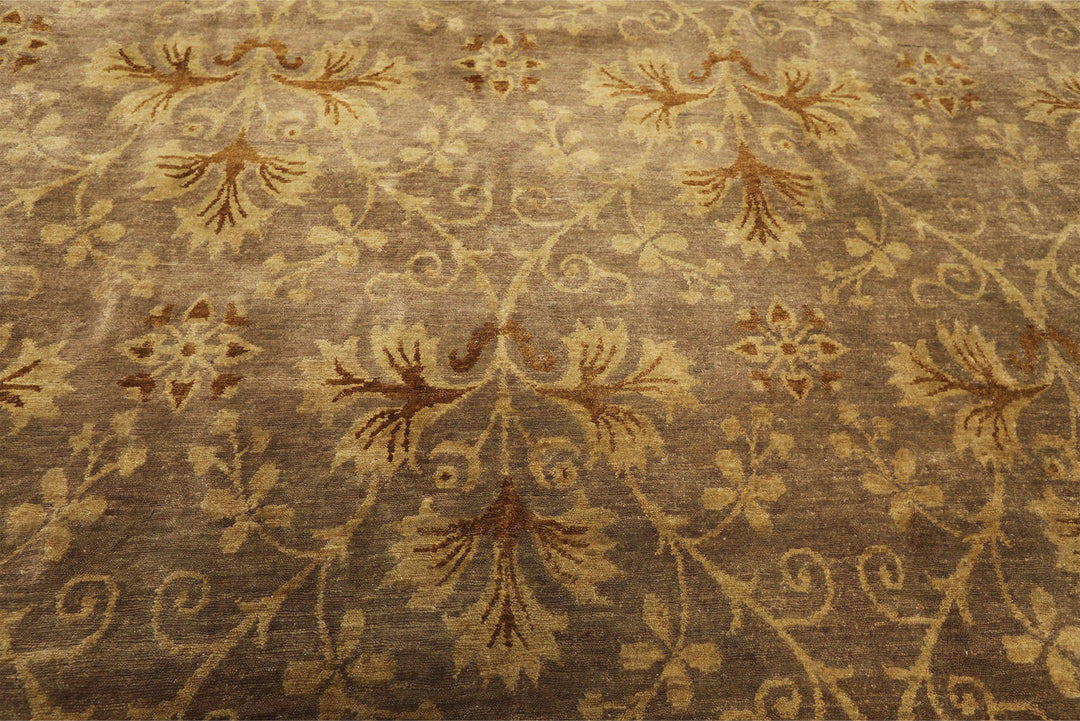 9x12 Taupe, Brown, Gold Color Hand Knotted Tibetan Wool Transitional Oriental Rug