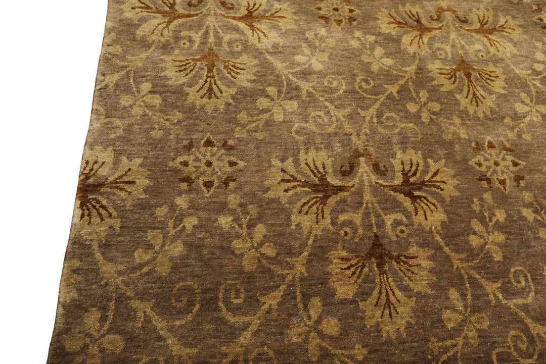 9x12 Taupe, Brown, Gold Color Hand Knotted Tibetan Wool Transitional Oriental Rug