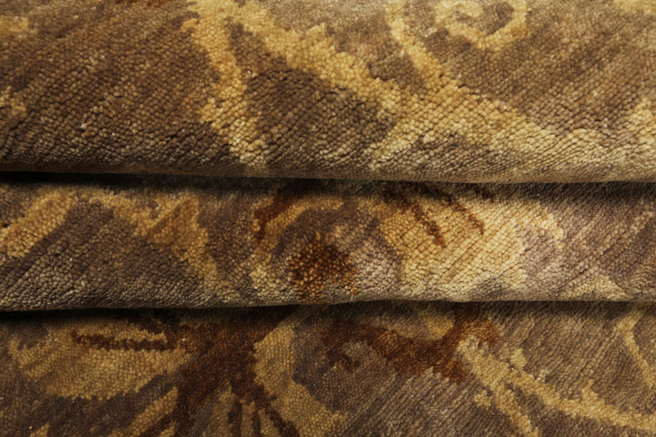 9x12 Taupe, Brown, Gold Color Hand Knotted Tibetan Wool Transitional Oriental Rug