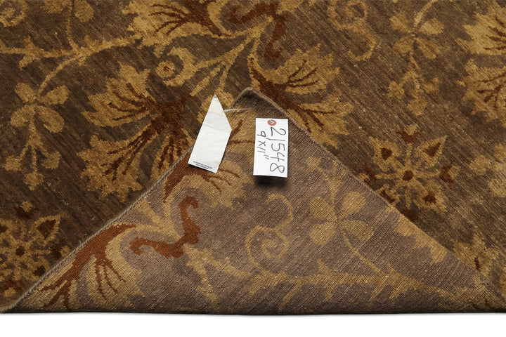 9x12 Taupe, Brown, Gold Color Hand Knotted Tibetan Wool Transitional Oriental Rug