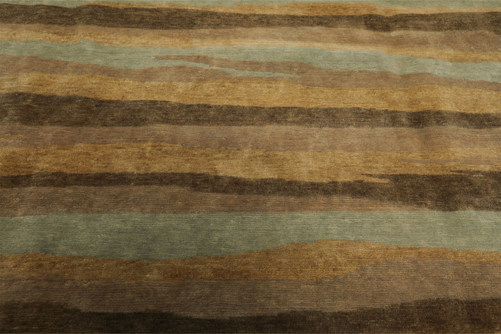 9x12 Taupe, Brown, Mint Color Hand Knotted Tibetan Wool Modern &amp; Contemporary Oriental Rug