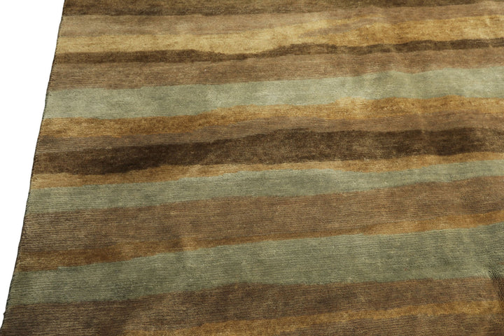 9x12 Taupe, Brown, Mint Color Hand Knotted Tibetan Wool Modern &amp; Contemporary Oriental Rug