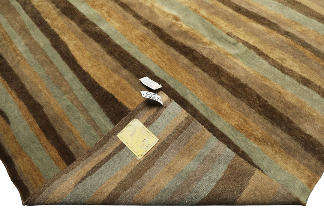 9x12 Taupe, Brown, Mint Color Hand Knotted Tibetan Wool Modern &amp; Contemporary Oriental Rug