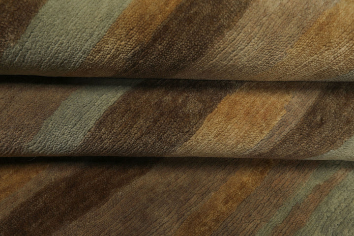 9x12 Taupe, Brown, Mint Color Hand Knotted Tibetan Wool Modern &amp; Contemporary Oriental Rug