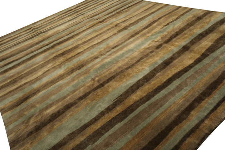 9x12 Taupe, Brown, Mint Color Hand Knotted Tibetan Wool Modern &amp; Contemporary Oriental Rug