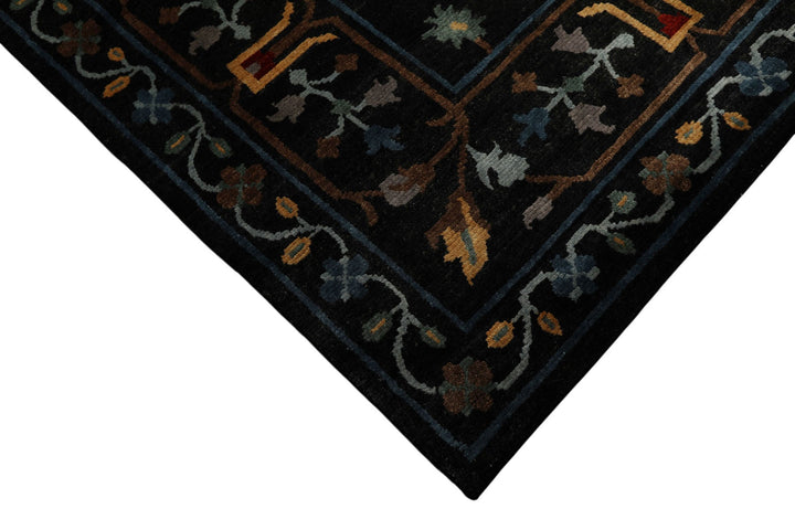 8x10 Charcoal, Blue, Aqua Color Hand Knotted Tibetan Wool Traditional Oriental Rug