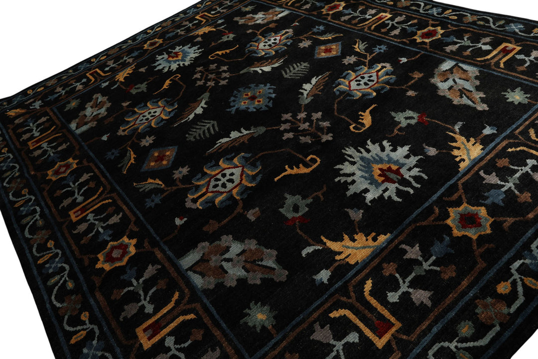 8x10 Charcoal, Blue, Aqua Color Hand Knotted Tibetan Wool Traditional Oriental Rug