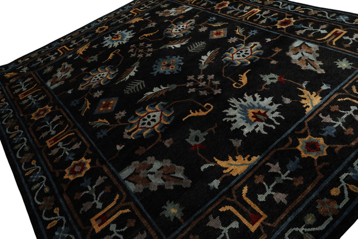 8x10 Charcoal, Blue, Aqua Color Hand Knotted Tibetan Wool Traditional Oriental Rug