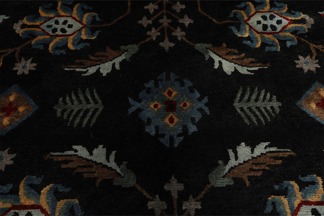 8x10 Charcoal, Blue, Aqua Color Hand Knotted Tibetan Wool Traditional Oriental Rug