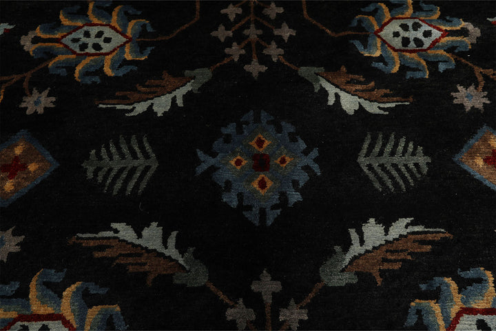 8x10 Charcoal, Blue, Aqua Color Hand Knotted Tibetan Wool Traditional Oriental Rug