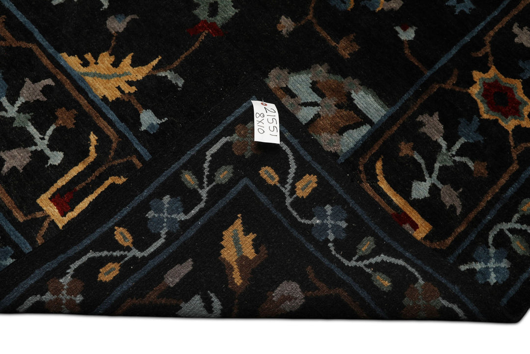 8x10 Charcoal, Blue, Aqua Color Hand Knotted Tibetan Wool Traditional Oriental Rug