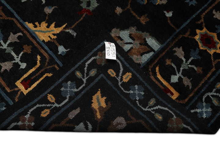 8x10 Charcoal, Blue, Aqua Color Hand Knotted Tibetan Wool Traditional Oriental Rug