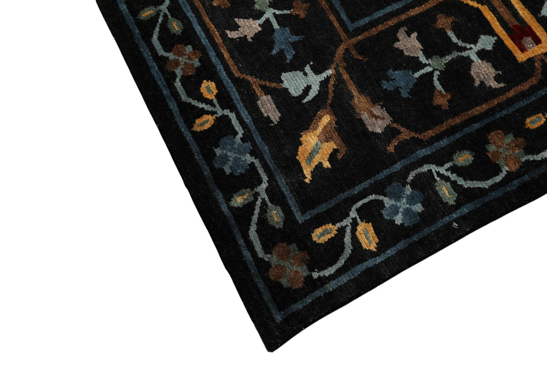 8x10 Charcoal, Blue, Aqua Color Hand Knotted Tibetan Wool Traditional Oriental Rug