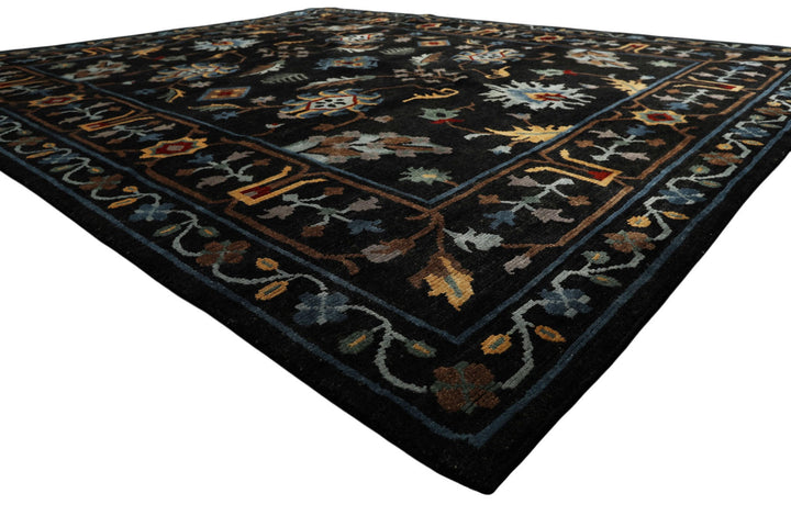 8x10 Charcoal, Blue, Aqua Color Hand Knotted Tibetan Wool Traditional Oriental Rug