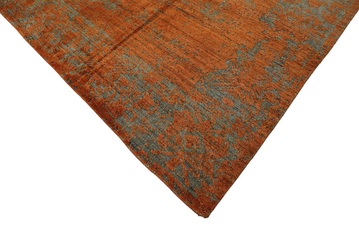 8x10 Teal, Orange, Color Hand Knotted Sherpa Wool Modern &amp; Contemporary Oriental Rug