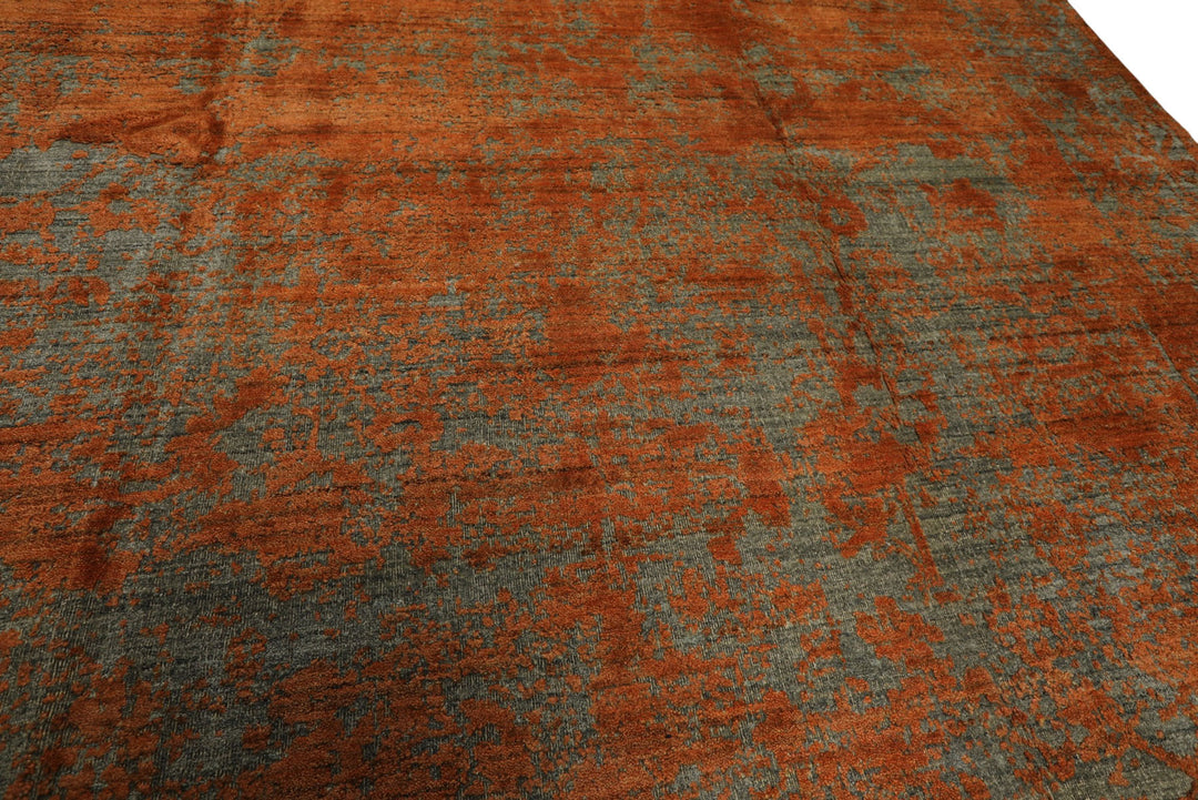 8x10 Teal, Orange, Color Hand Knotted Sherpa Wool Modern &amp; Contemporary Oriental Rug