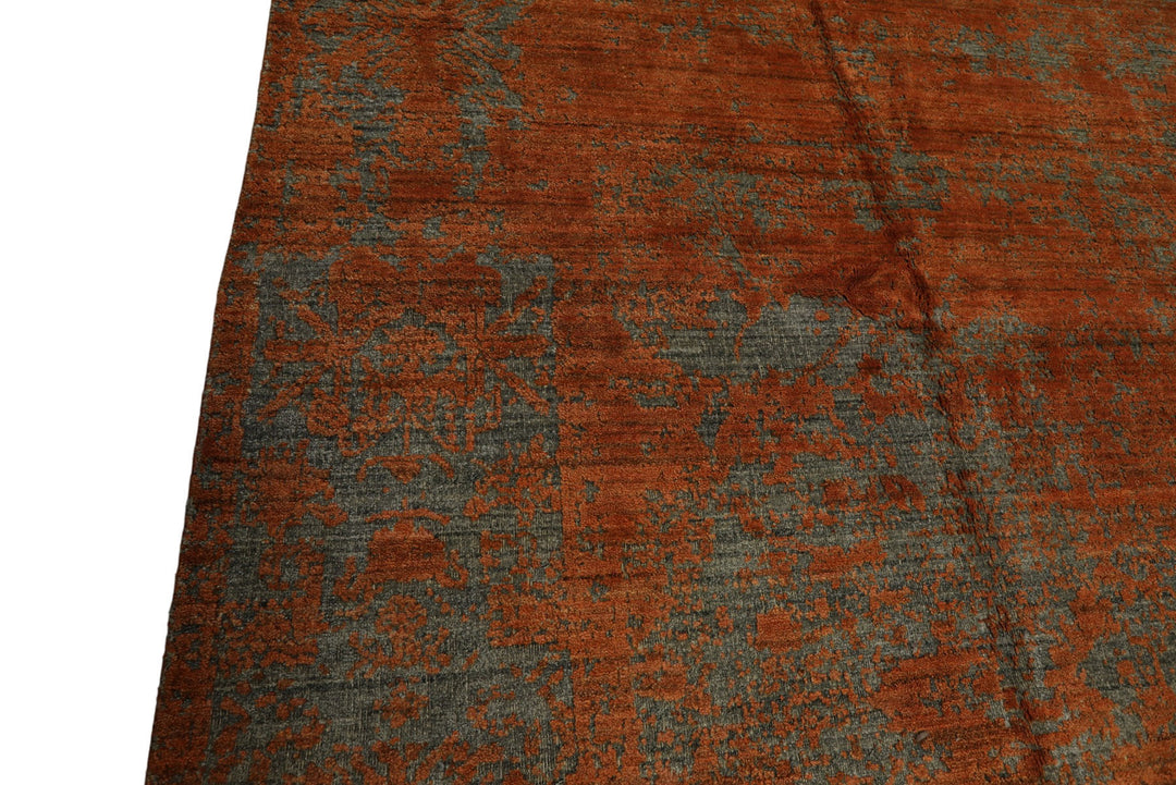 8x10 Teal, Orange, Color Hand Knotted Sherpa Wool Modern &amp; Contemporary Oriental Rug
