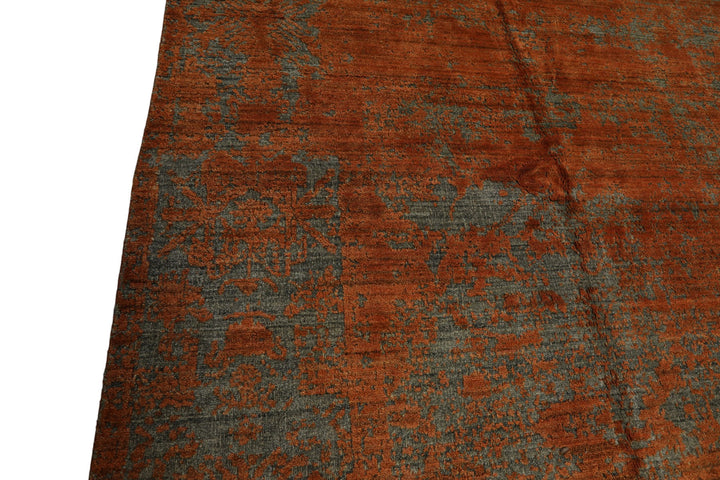 8x10 Teal, Orange, Color Hand Knotted Sherpa Wool Modern &amp; Contemporary Oriental Rug