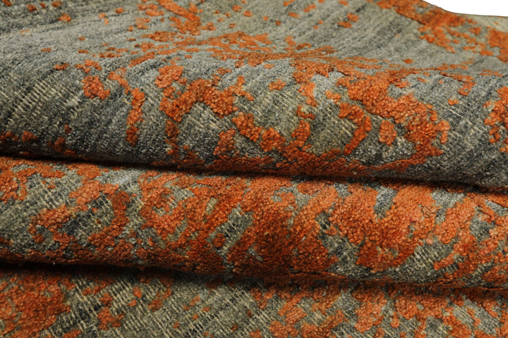 8x10 Teal, Orange, Color Hand Knotted Sherpa Wool Modern &amp; Contemporary Oriental Rug