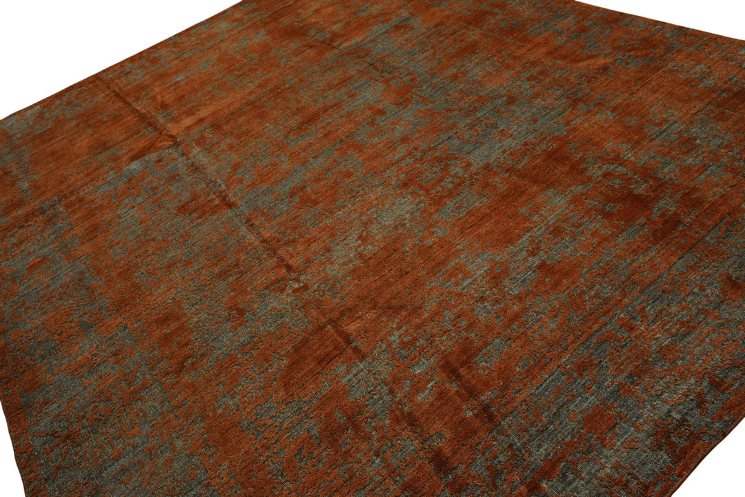 8x10 Teal, Orange, Color Hand Knotted Sherpa Wool Modern &amp; Contemporary Oriental Rug