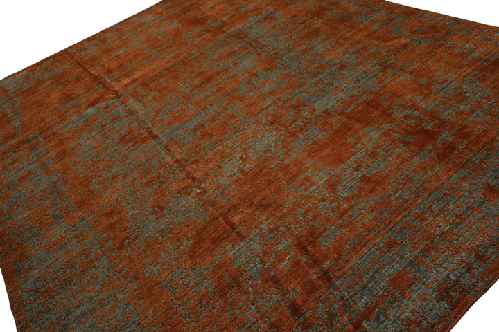8x10 Teal, Orange, Color Hand Knotted Sherpa Wool Modern &amp; Contemporary Oriental Rug