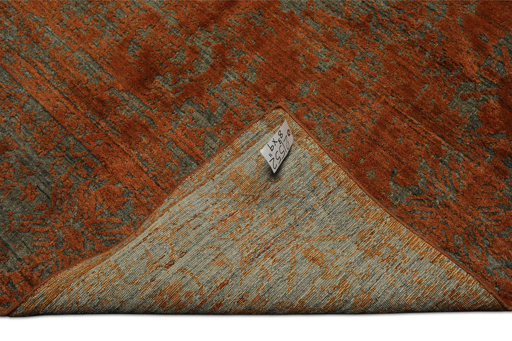 8x10 Teal, Orange, Color Hand Knotted Sherpa Wool Modern &amp; Contemporary Oriental Rug