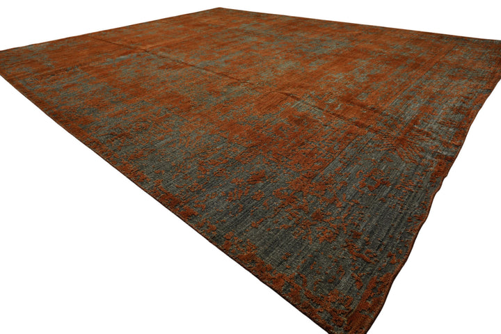 8x10 Teal, Orange, Color Hand Knotted Sherpa Wool Modern &amp; Contemporary Oriental Rug
