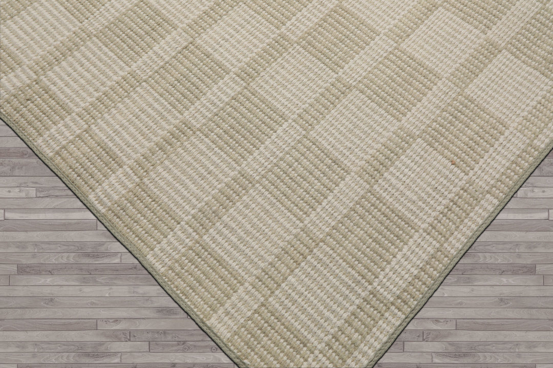 Multi Size Green White Color Hand Loomed Flatweave Wool Modern Oriental Rug