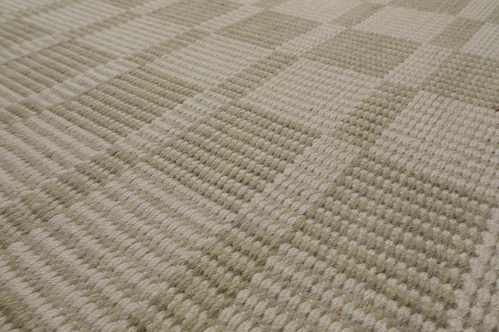 Multi Size Green White Color Hand Loomed Flatweave Wool Modern Oriental Rug