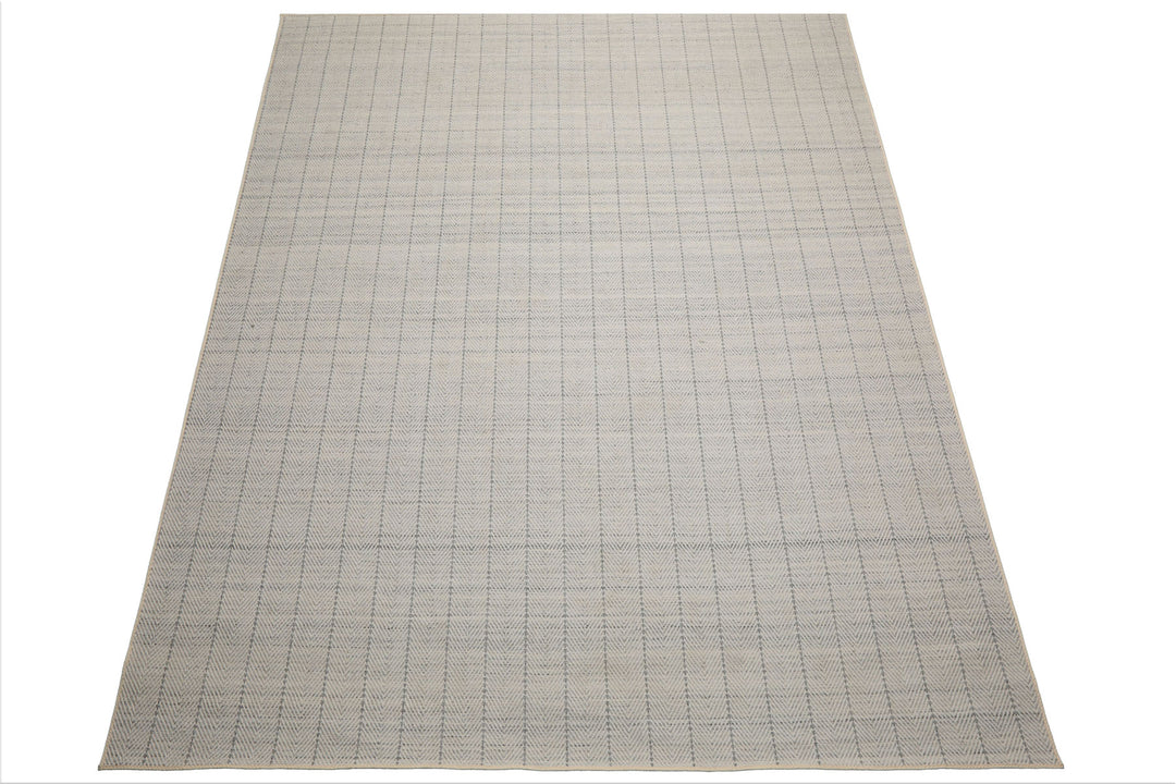 Multi Size Ivory  Gray Color Hand Loomed Flatweave Wool Contemporary Oriental Rug