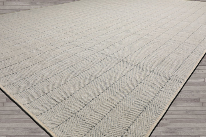 Multi Size Ivory  Gray Color Hand Loomed Flatweave Wool Contemporary Oriental Rug