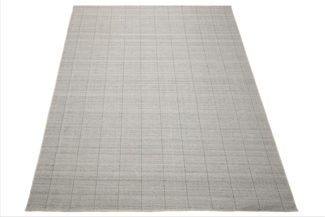 Multi Size Ivory  Gray Color Hand Loomed Flatweave Wool Geometric Oriental Rug