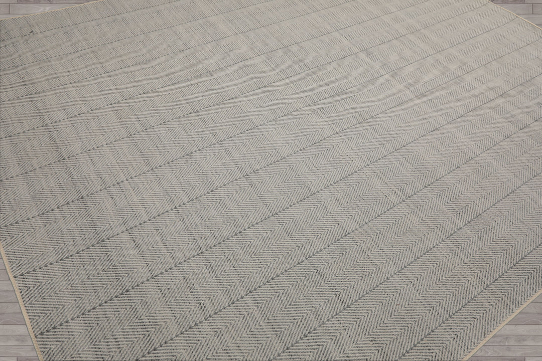 Multi Size Ivory  Gray Color Hand Loomed Flatweave Wool Geometric Oriental Rug