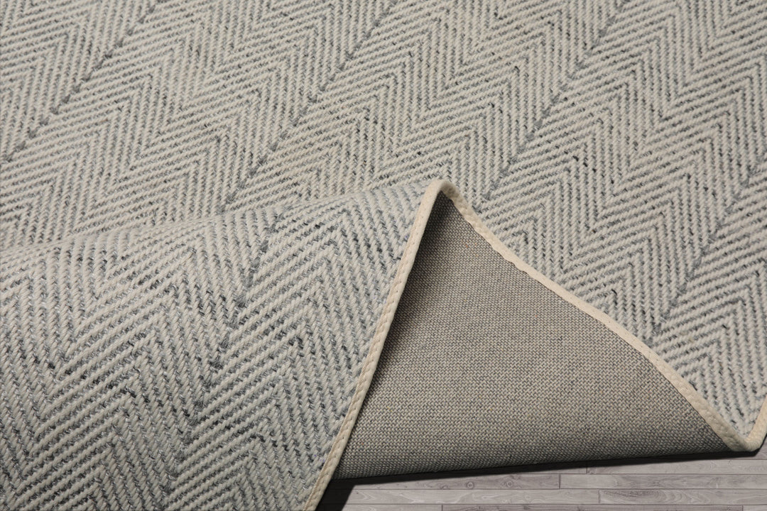 Multi Size Ivory  Gray Color Hand Loomed Flatweave Wool Geometric Oriental Rug