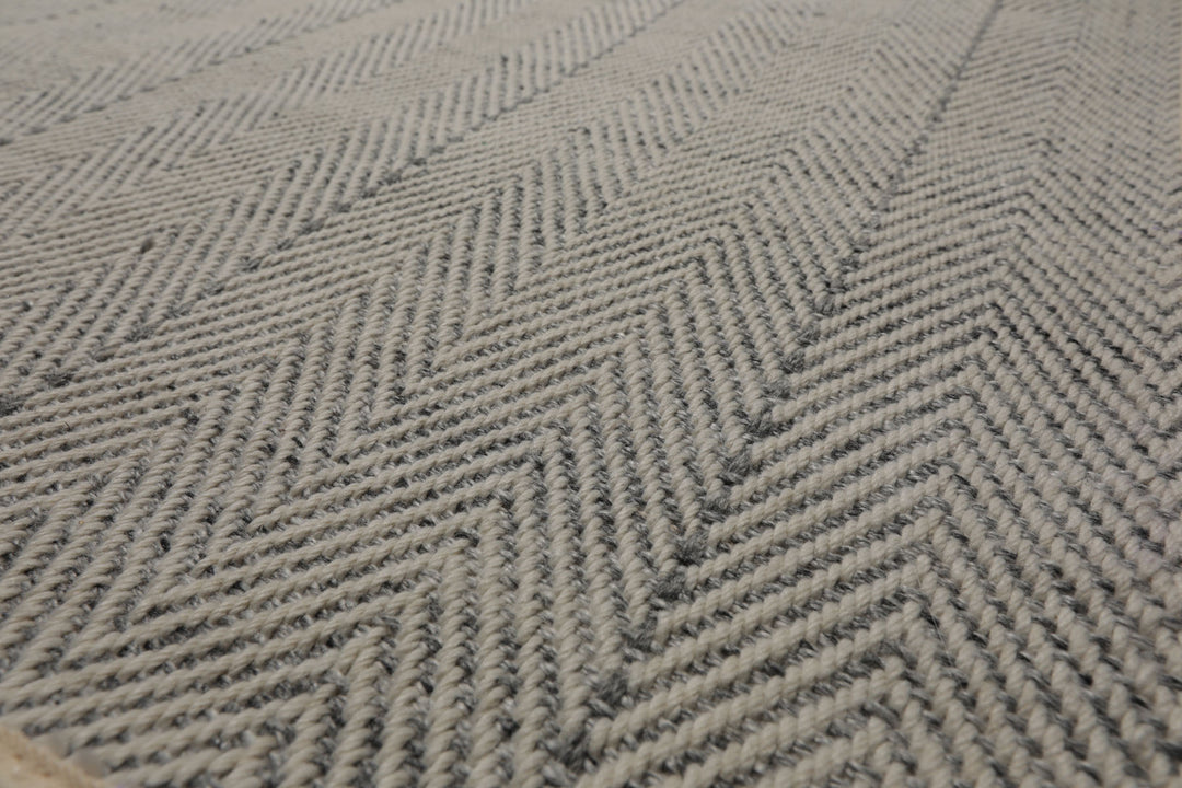 Multi Size Ivory  Gray Color Hand Loomed Flatweave Wool Geometric Oriental Rug