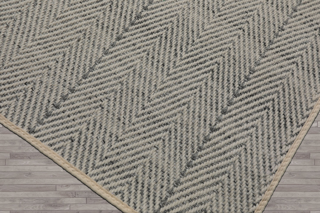 Multi Size Ivory  Gray Color Hand Loomed Flatweave Wool Geometric Oriental Rug