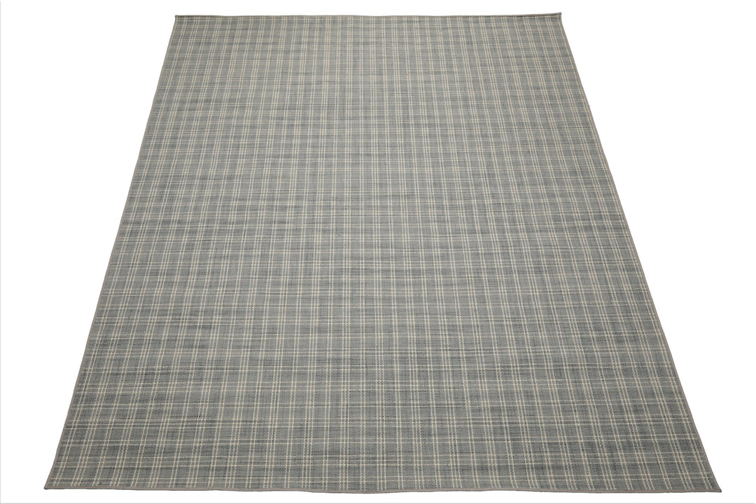 Multi Size Slate Ivory Color Hand Woven Flatweave Wool Modern Oriental Rug