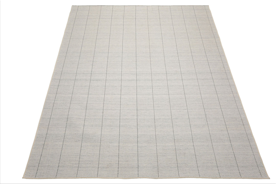 Multi Size Ivory  Gray Color Hand Loomed Flatweave Wool Modern Oriental Rug